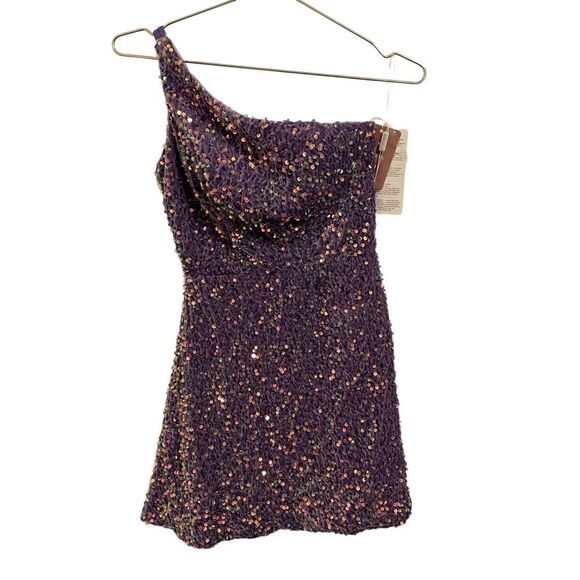 Stacees Sequin One Shoulder Mini Dress In Wisteria Homecoming Party Dress Size 0 - Picture 1 of 6